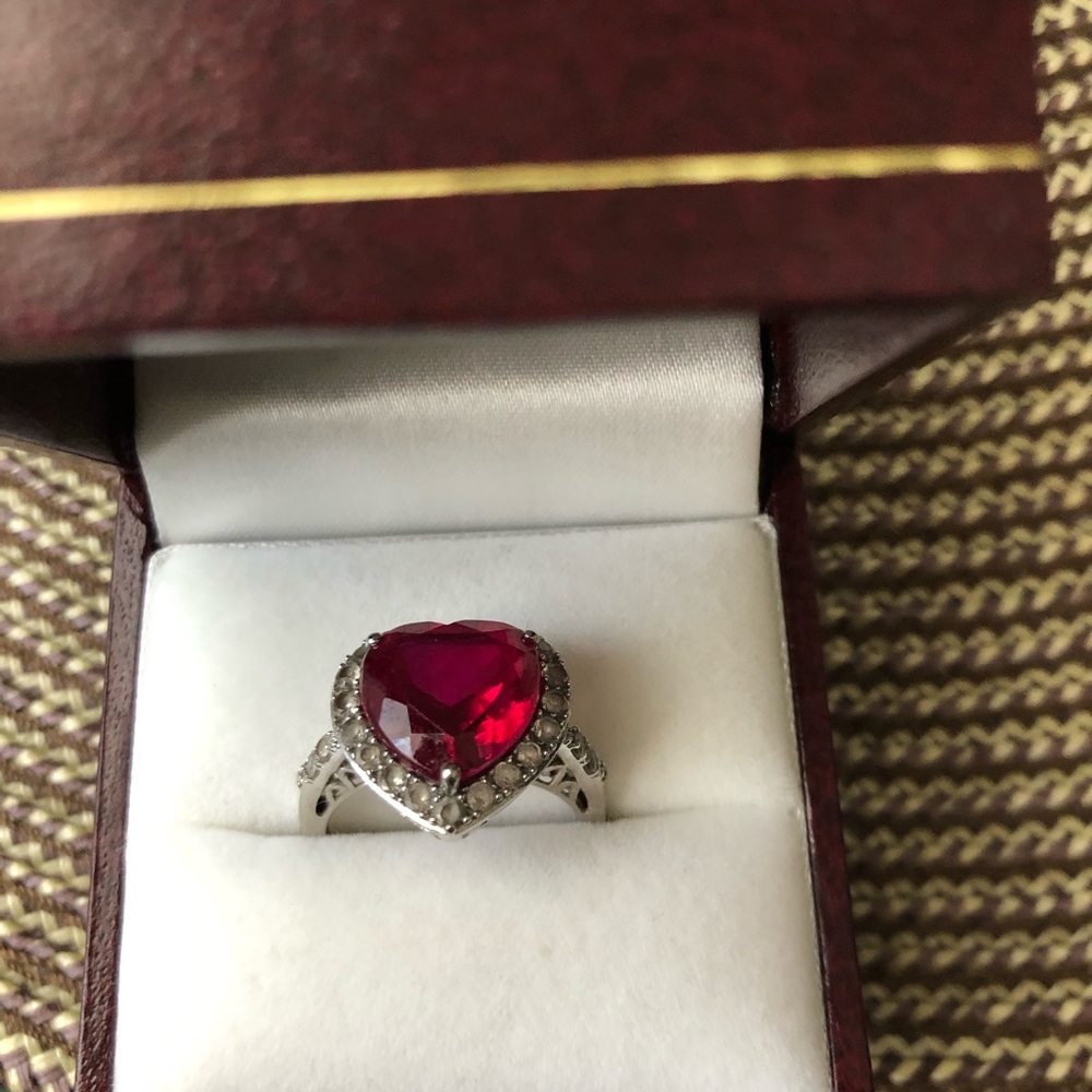 Lab created 1-3/4 k 1/10 k diamonds Ruby heart in sterling silver